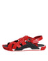 Dolce & Gabbana Red Black Leather Ankle Strap Sandals Shoes